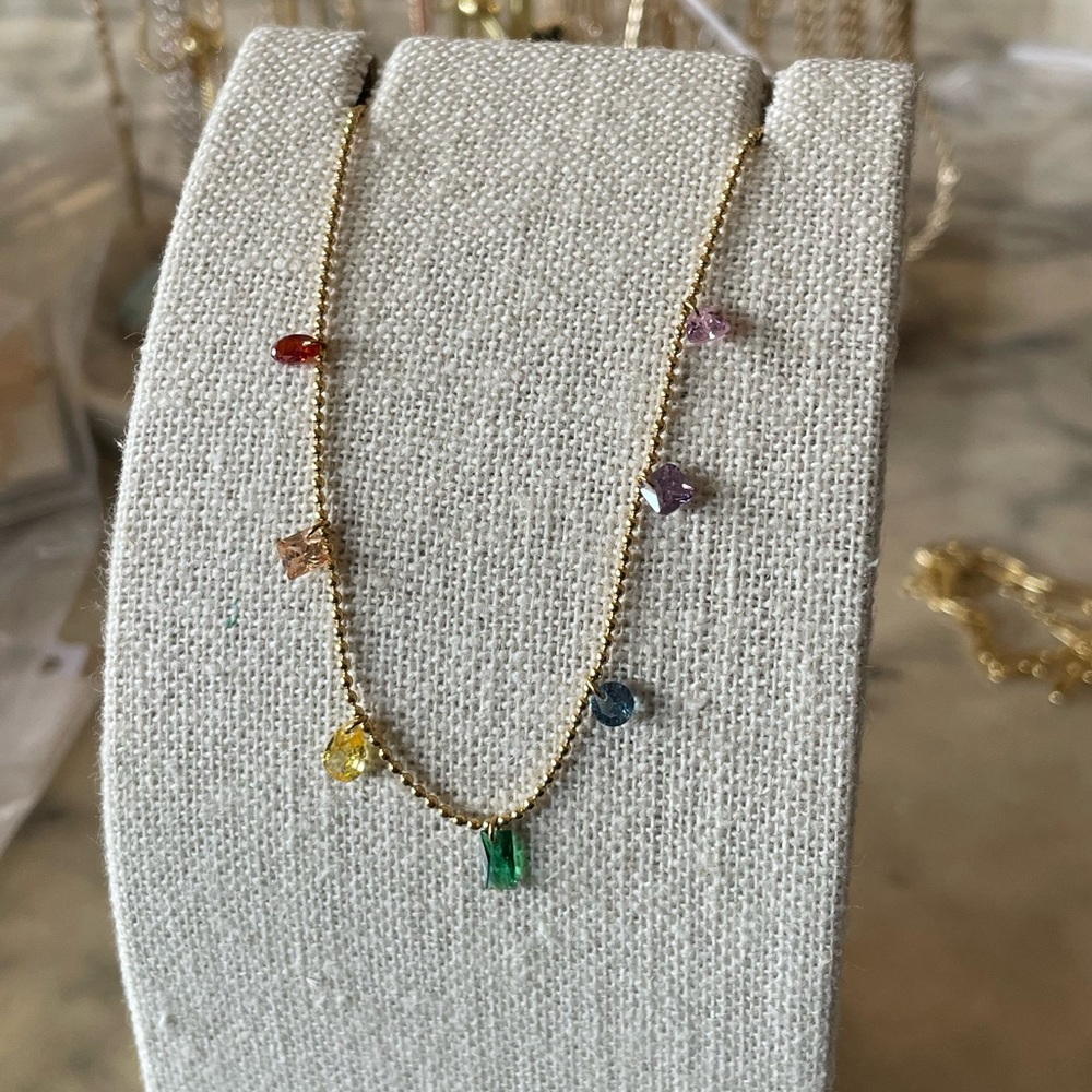 Rainbow Stone Drop Necklace Gold Plated